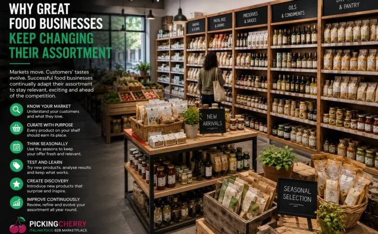 Independent food shop with a carefully curated Italian food assortment designed to attract customers through product selection and seasonal merchandising