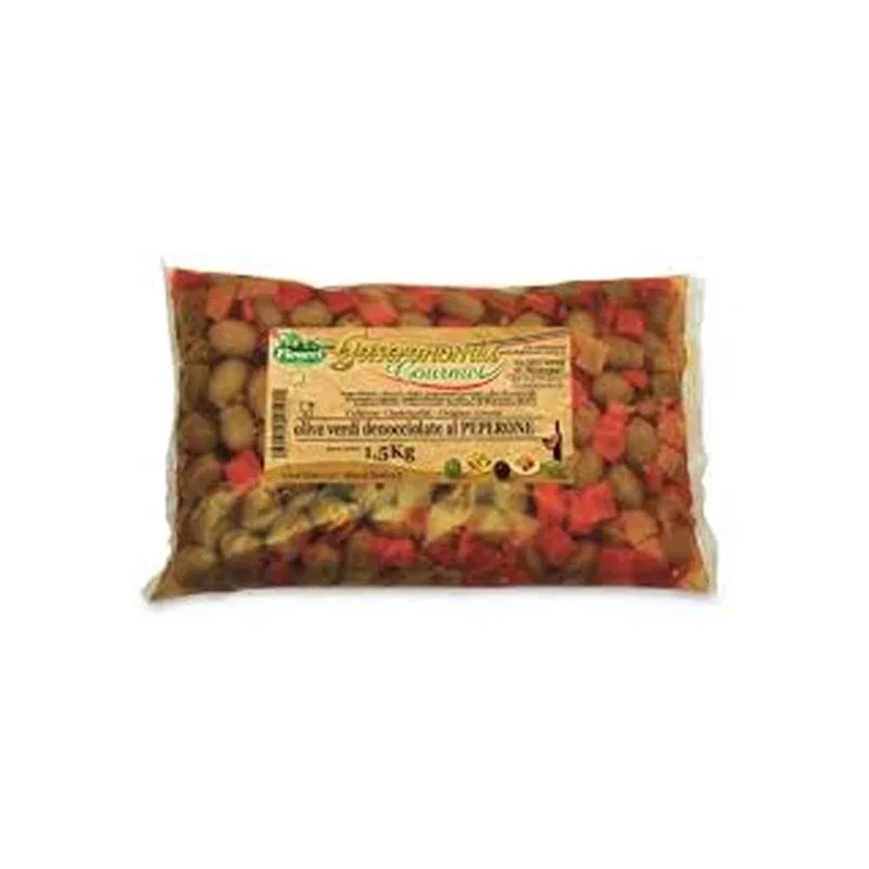 Ficacci Pitted Green Olives With Peppers Packet 1.5kg x 6 1 Ficacci Pitted Green Olives With Peppers Packet 1.5kg x 6